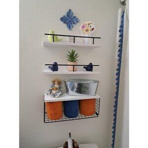 Floating Shelves with Wire Storage Basket, Wall Mounted Bathroom Shelves